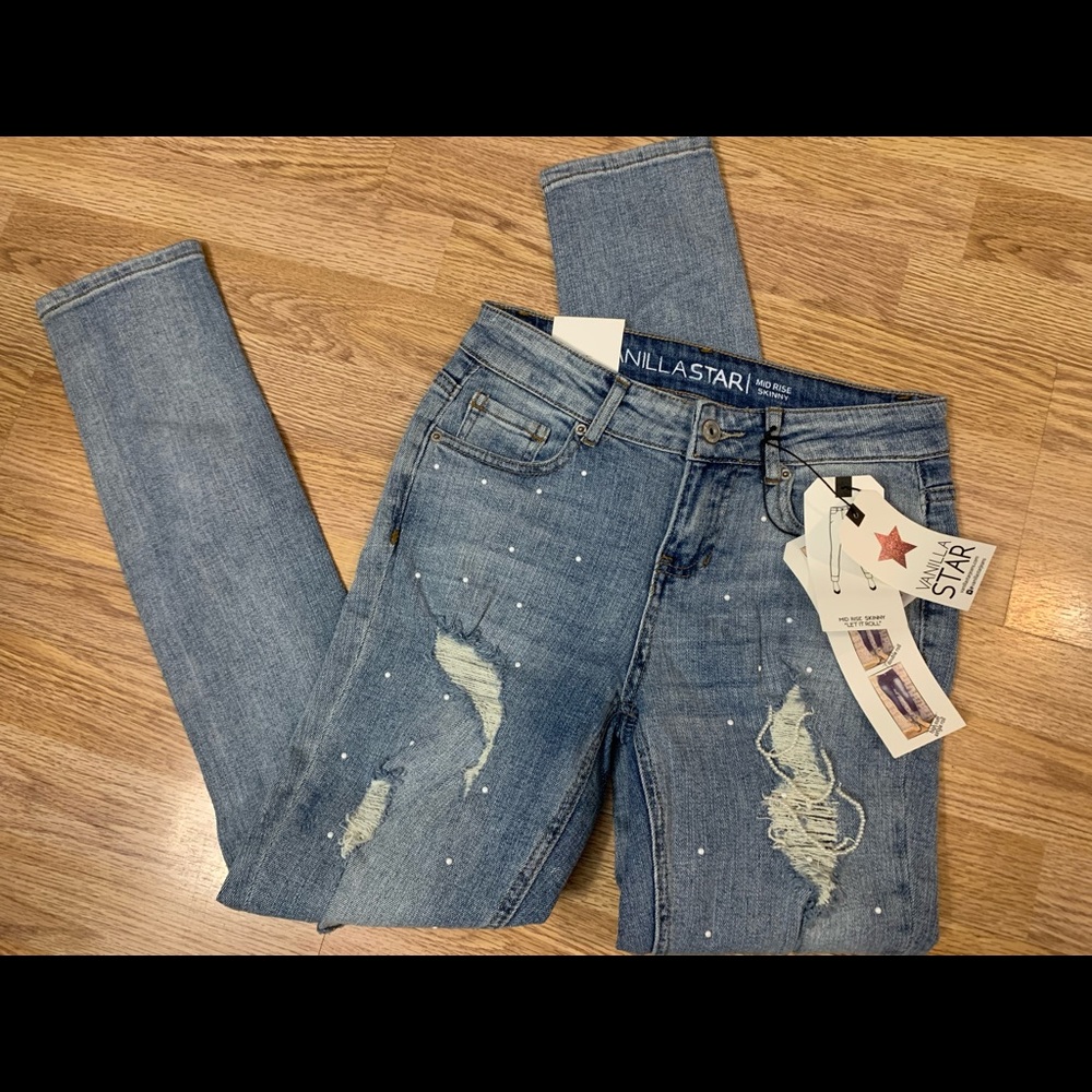 Vanilla star womens jeans ripped beaded size 3 new